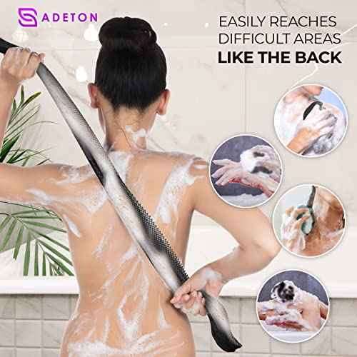 African Net Sponge Authentic with Knots, Exfoliating Bath Cloth, Real African Wash Net, Black Owned Sapo Afro Body Scrubber, Shower Essential Body Exfoliator, Large Deluxe Version (Black Large)