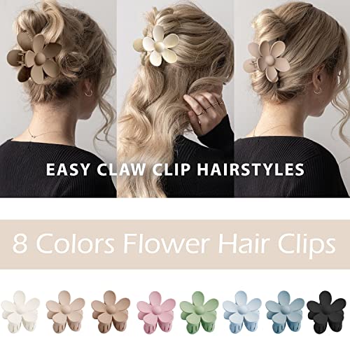 Flower Hair Claw Clips 8-Pack Large Strong Hold