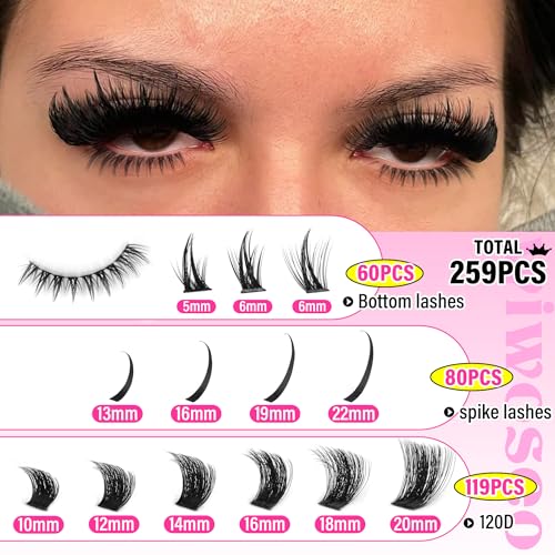 Wiwoseo Bottom Lash Clusters with Clear Lash Glue, D-Curl Fluffy Eyelash Extension Kit