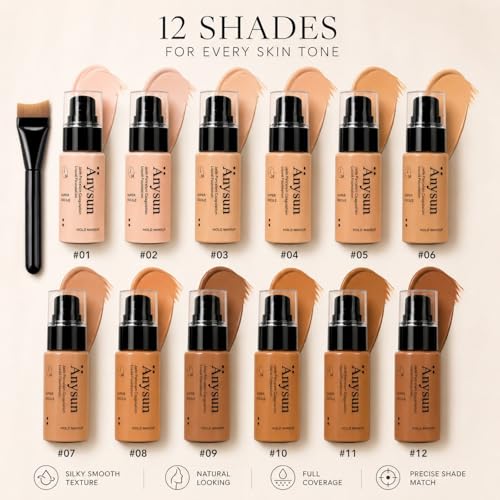 MooGlamor Full Coverage Liquid Foundation #03 Peach Beige with Built-In Brush