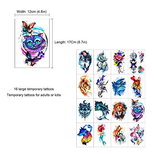 48 Watercolor Temporary Tattoos - Waterproof, Adults & Kids