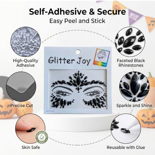 Kotbs Black Face Gems 6-Pack | Self-Adhesive Rhinestones