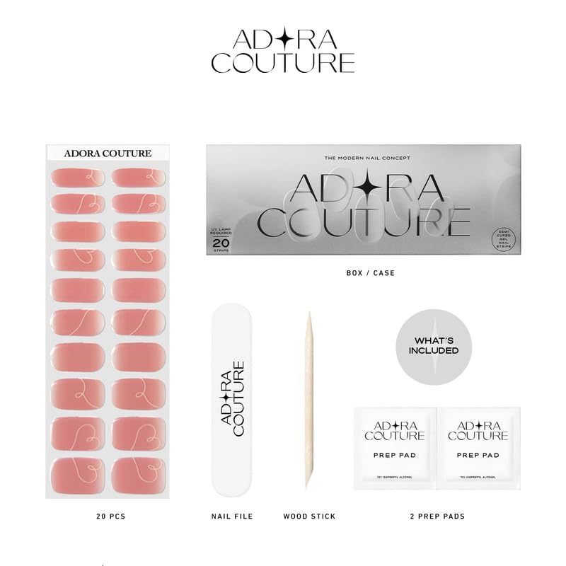 Adora Couture Semi Cured Gel Nail Strips |20pcs Pink Ombre French Manicure Strips Glaze Nail Strips | Gel Nail Stickers with UV Light Required (Cupid Love)