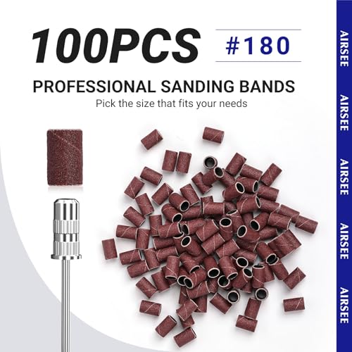 AIRSEE Nail Drill Sanding Bands Set - 180 Grit Medium Brown, 100 Pieces (Variation of THIS listing)