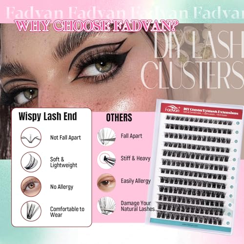 FADVAN Cluster Lashes 168PCS Wispy D-Curly 8-16MM DIY Extensions