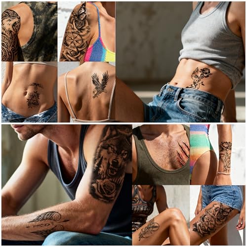 92 Sheet Temporary Tattoo Set - Lion Wolf Dragon Rose Designs