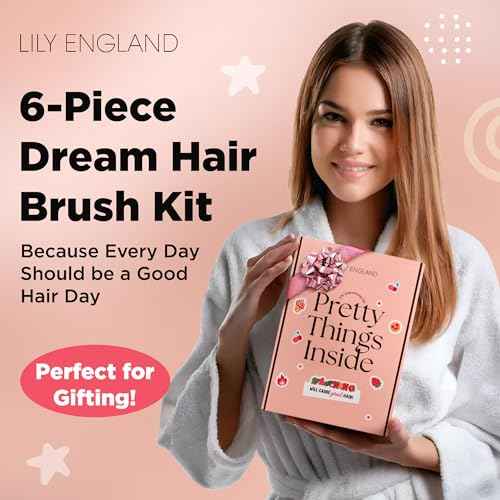 6 Pcs Hair Brush Set with Brush & Combs - Detangling Brush for All Types with Wide Tooth & Tail Comb, Scrunchie & Claw Clip - Hair Care Gift Set with Stickers for Teen Girls, Women & Kids