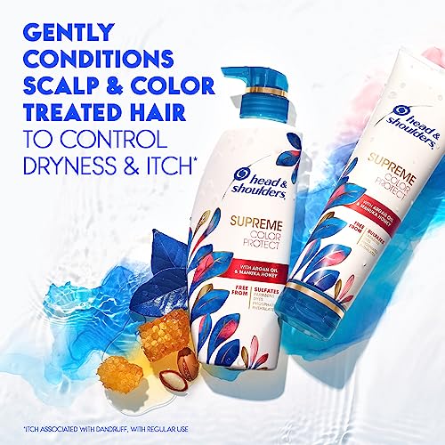 Head & Shoulders Anti-Dandruff Shampoo and Conditioner Set, Supreme Color Protect, 1% Pyrithione Zinc, Sulfate-Free, Argan Oil and Manuka Honey, 11.8 fl oz & 9.4 fl oz