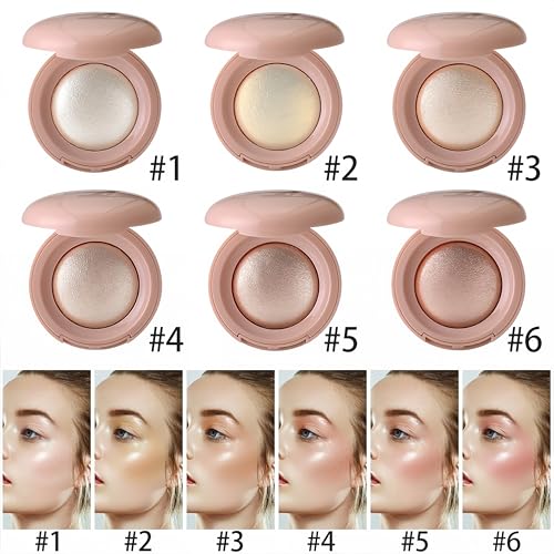MAEPEOR Baked Highlighter Buildable Lightweight Natural Look Baked Highlighter Powder Palette, Highlight Face for a Shimmery or Matte Finish (Color 02)