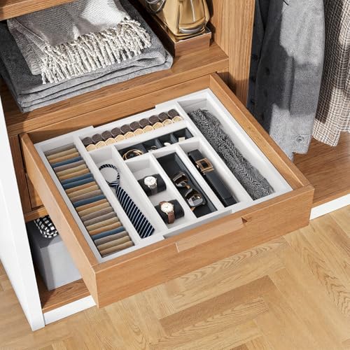 Pipishell Bamboo Expandable Drawer Organizer for Utensils Holder, Adjustable Cutlery Tray, Wood Drawer Dividers Organizer for Silverware, Flatware, Knives in Kitchen, Bedroom, Living Room (White)