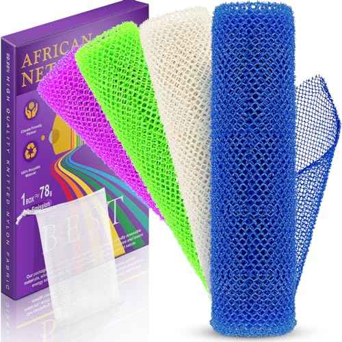4 Pieces African Bath Sponge African Net Long Net Bath Sponge Transform Your Shower Routine with African Bath Sponges for Exfoliated, Silky Smooth Skin(Blue, Green, Purple, White)