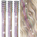 Colorful Fairy Hair Tinsel Kit - 18 Clip-In Sparkling Extensions, 19.6 inch