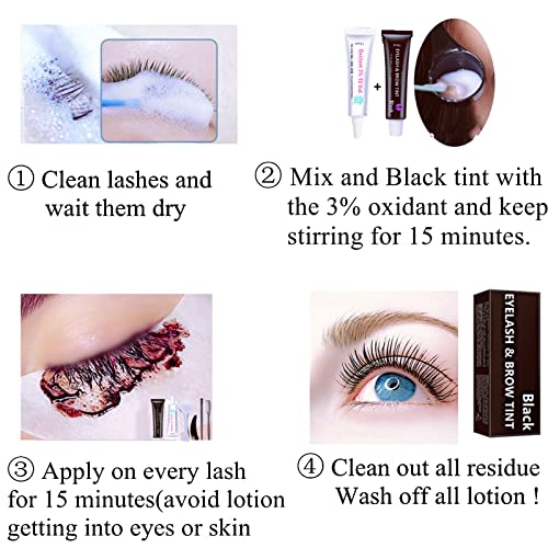Black Lash T-i-n-t Kit, Keratin Black Eyelash D-y-e and Eyebrow T-i n t, 6 Week Voluminous Brow T-int, T-inting Look For Lash Perm/Lift/Lamination Treatment Dark Eyelash T-int Kit Only
