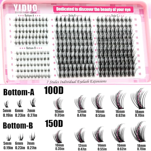 580Pcs Manga Lash Clusters Kit with Bottom Eyelash Extensions Natural Anime+100D/150D Spikes Clusters Lashes Extensions Kit Wispy D Curl Manga Cosplay DIY Lash Extensions with Bond and Seal by YIDUO