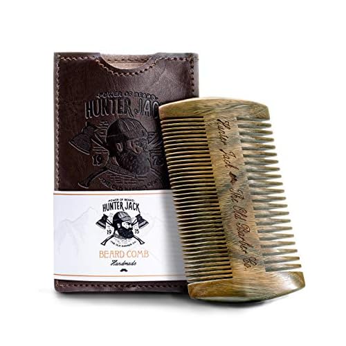 Premium Sandalwood Beard Comb for Men - Natural Wooden Comb with Dual Fine & Coarse Teeth, Anti-Static Mustache Comb, No Snag or Pull, Pocket Size with PU Leather Case, Ideal Grooming Kit for Him