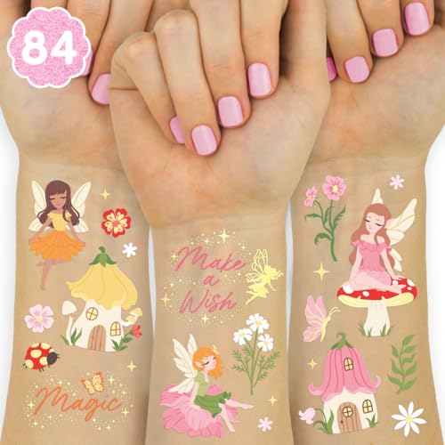 xo, Fetti Woodland Fairy Temporary Tattoos - 84 Foil Styles | Magical Princess Birthday Supplies, Forest Baby Shower Decorations, Girls Garden Accessory