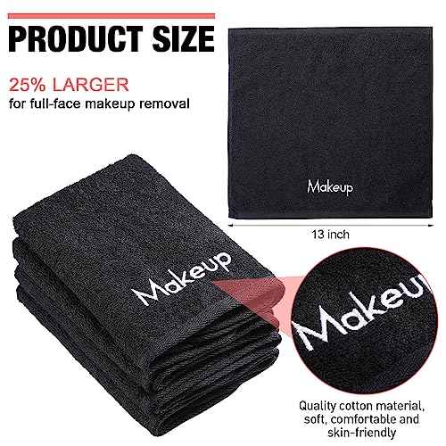 Chumia 100 Pcs Makeup Remover Cloths 13 x 13 Inch Makeup Towel Face Washcloths with Embroidery Black Reusable Washcloths Soft Cleansing Face Towel for Women