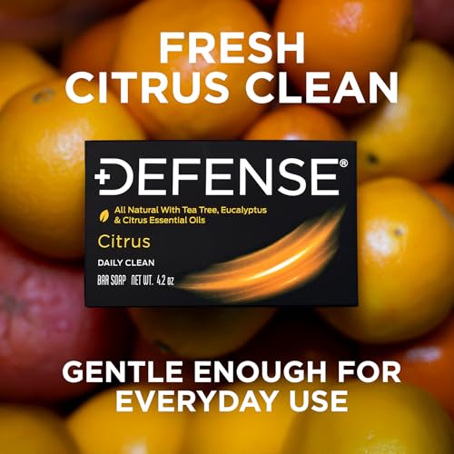 Defense Soap Citrus Bar ? All Natural Tea Tree, Eucalyptus & Citrus Essential Oils ? Post Workout Hygiene for Athletes, Sports & Active Lifestyles ? Washes Away Sweat & Body Odor ? 4.2 oz