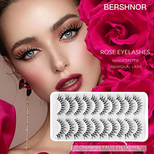 False Lashes 3D Cat-Eye Volume Eyelashes Clear Band Lashes Natural Look Faux Mink Invisible Strip Wispy Fake Lashes 10 Pairs