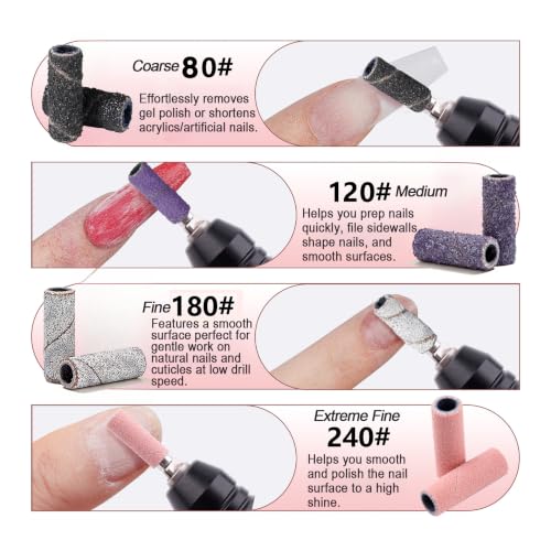 Mini Sanding Bands for Nail Drill - 135pcs Mix Pink Zebra-Stripe Purple Black