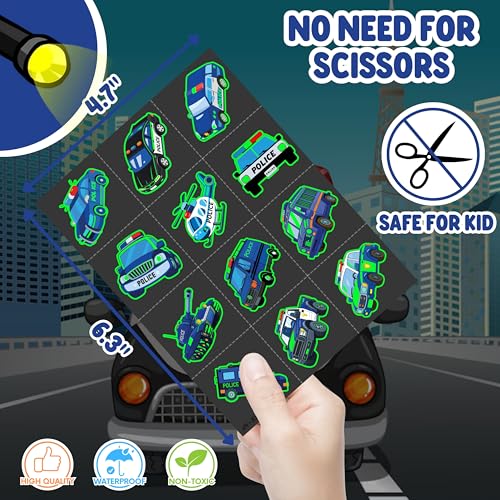 72 PCS Police Party Favors ? 48 PCS Luminous Tattoos & 24 PCS LED Finger Lights Combo ? Birthday Goodie Bag Fillers, Party Supplies, Gifts Light Up Toys Glow In The Dark for Boys and Girls