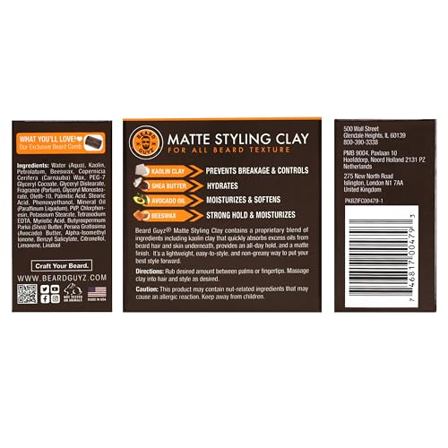 Beard Guyz Matte Styling Clay - Strong Hold Clay for Beard & Hair, 3 oz