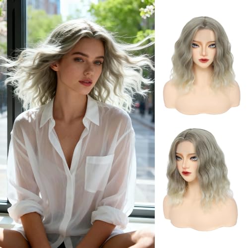 GUOJIAN 14-Inch Blonde Bob Wig - Wavy Shoulder Length Heat Resistant