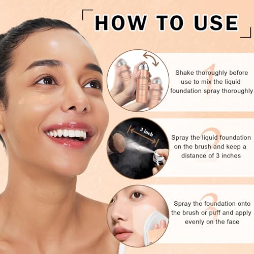 DAMUSI AirBrush Foundation Spray, Silky Flawless Coverage Magic Minerals Airbrush Foundation Mist Makeup for Smooth Radiant Skin, Breathable, Blendable Setting SprayFoundation-Natural/Warm Porcelain