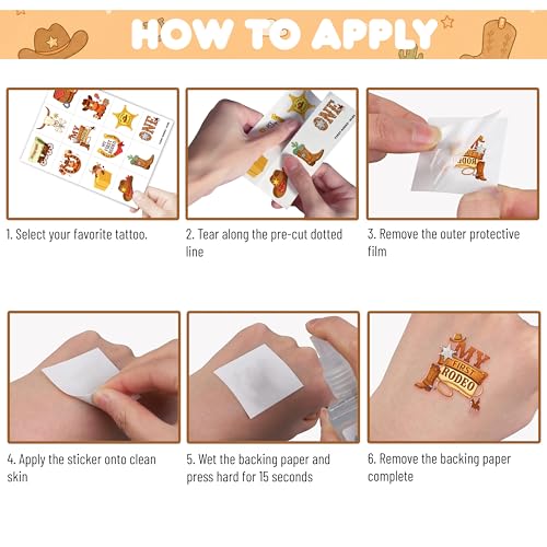 96 PCS Pre-Cut Temporary Tattoos - Western Cowboy Horse Theme for Kids