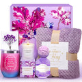 Purple Spa Gift Basket for Women with Flannel Blanket