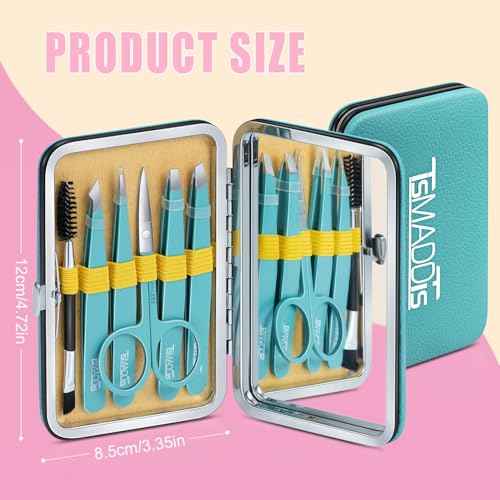 TsMADDTs Tweezers for Women Facial Hair, Eyebrow Tweezers for Women Men, Professional Ingrown Hair Removal Set, Eyebrow Kit with Mirror, Scissor
