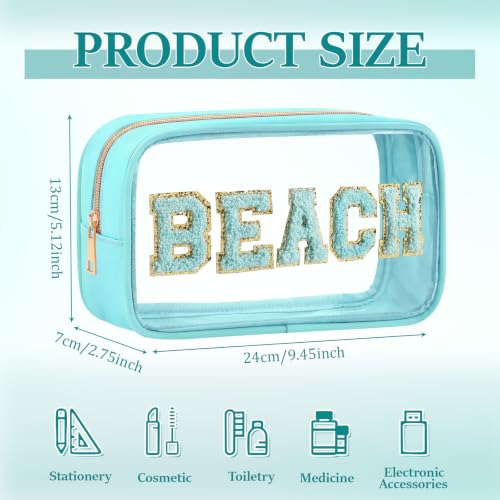 Clear Beach Makeup Bags 15-Pc Set Waterproof Chenille Letter