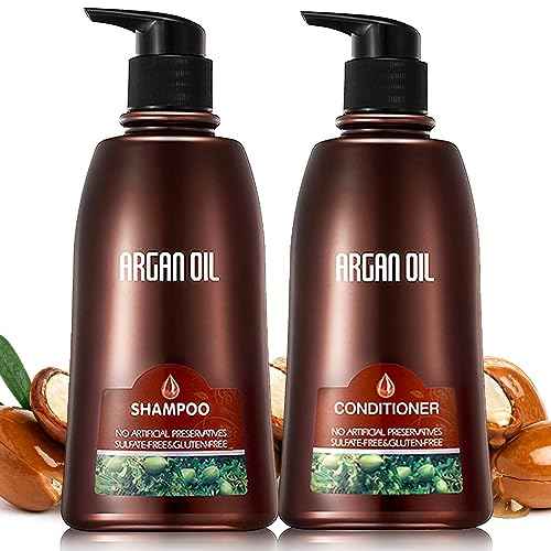 2 Pack Natural Organic Sulfate Free Moroccan Argan Oil Shampoo and Conditioner Sets - Color Safe Treatment, UV Protection, Intense Moisturizing Smooth For Dry, Damaged, Frizzy Hair