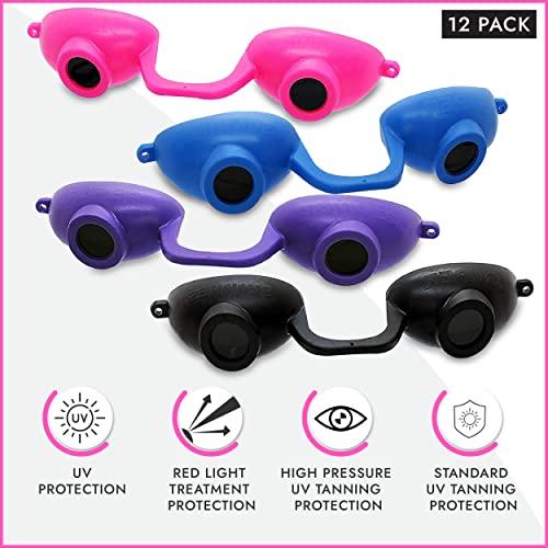 Super Sunnies Tanning Goggles - 12-Pack Flexible Assorted Colors - UV Eye Protection, FDA Compliant