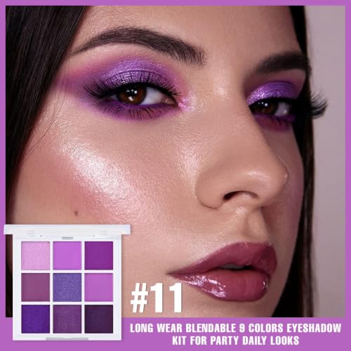 9 Color Purple Glitter Eyeshadow Palette - Matte Shimmer Smokey