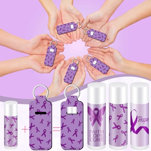 18 Set Purple Ribbon Awareness Gift Lip Balm with Holder Faith Hope Cure Support Gifts for Domestic Violence Overdose Pancreatic Cancer Alzheimer's Funeral Memorial Charity Fundraiser Supplies