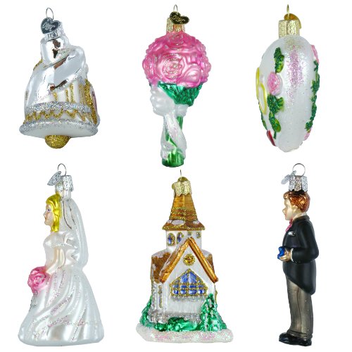 Wedding Collection Set of 6 Glass Old World Christmas Ornament 14011