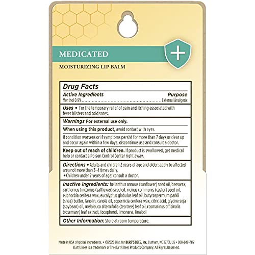 Medicated Moisturizing Lip Balm Twin Pack by Burts Bees for Unisex - 2 x 0.15 oz Lip Balm