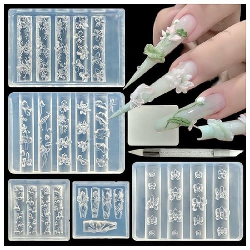 3D Flower Nail Art Molds Set - Lotus, Cherry Blossom, Orchid