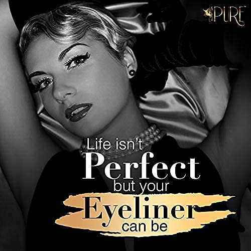 LA PURE Wing Eyeliner Stamp Pens 2x Liquid Cat Eye Winged Eyeliner Stamp & Fine Tipped Pen Eyeliner Stencil Smudge Proof Black Eye Liner Tiktok Trend Items Sweatproof -Black 10mm