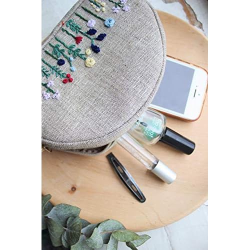 Small embroidered cosmetic bag Flowers embroidery makeup bag for women Floral makeup zipper pouch for bridesmaids