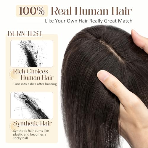 Human Hair Topper with Bangs - 12 Inch Remy Silk Base for Thinning
