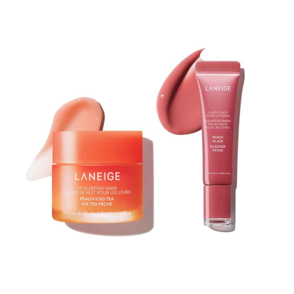 LANEIGE Peach Lip Duo: Hydrating Overnight Lip Mask & Glassy, Nourishing Lip Tint in Peach Scents