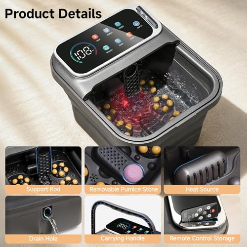 AAOBOSI Collapsible Foot Bath Spa with Heat & Massage - Grey