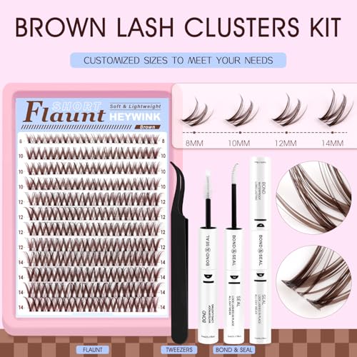 Brown Lash Clusters Kit Flaunt Lash Clusters Dark Brown Wispy Eyelash Clusters Eyelash Clusters Short Lash Cluster 8-14mm Cluster Eyelash Extensions Individual Lashes Cluster(Flaunt-Dark Brown)