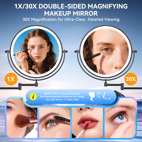 Auxmir 9" Lighted Magnifying Makeup Mirror 1X/30X Dual-Sided