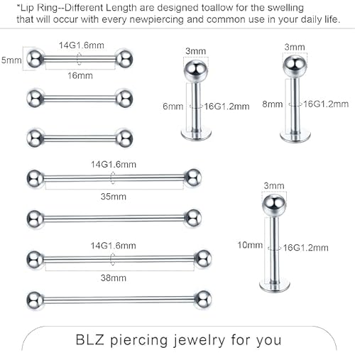 Xpircn Piercing Kits Stainless Steel 20G 18G 16G 14G 12G Lip Nose Tongue Tragus Cartilage Daith Eyebrow Belly Button Rings Clear Retainer Piercing Jewelry