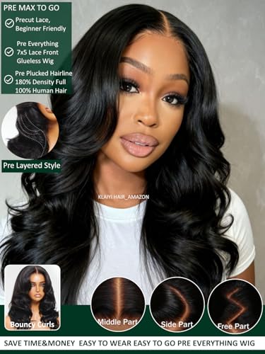 KLAIYI 20 Inch Loose Body Wave Glueless Lace Front Wig - 180% Density with Face Framing Bangs