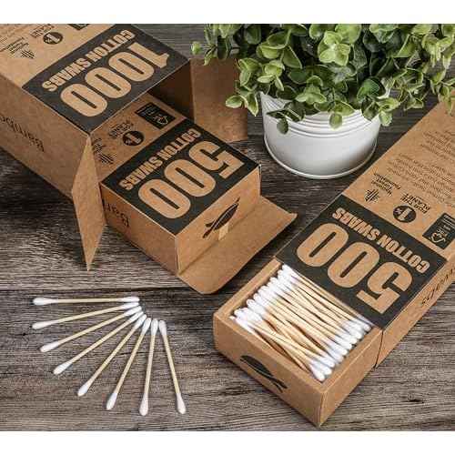 Sea Turtle Bamboo Cotton Swabs (1000 Count) - Vegan, Eco Friendly, Organic, Double Tips, Wooden Ear Sticks, All Natural 100% Biodegradable Cotton Buds