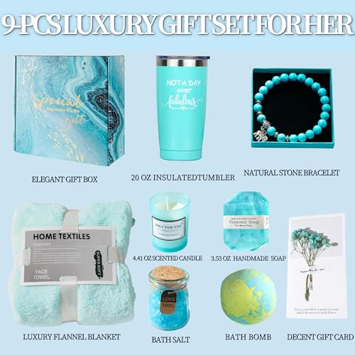 Birthday Gift Basket Women, Spa Gifts & Cozy Blanket Gift Set, Unique Christmas Gifts for Her, Self Care Gift Set, Perfect Gift Ideas for Mom, Sister, Friend